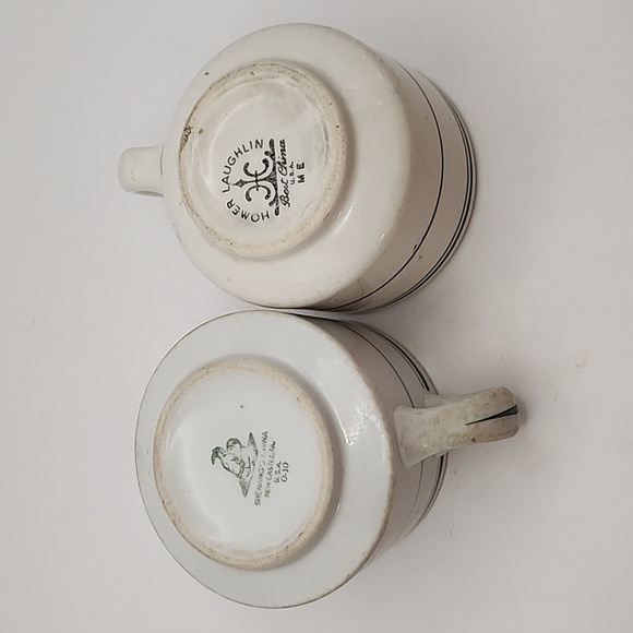 Vintage Heavy China Restaurant Ware Mugs Green Stripe 2 Count - Picture 6 of 10